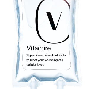 Vitacore IV Therapy infusion bag with 12 precision-picked nutrients for cellular well-being at Vitalounge in Orlando, Winter Park, Winter Garden, Lake Mary, and Lake Nona